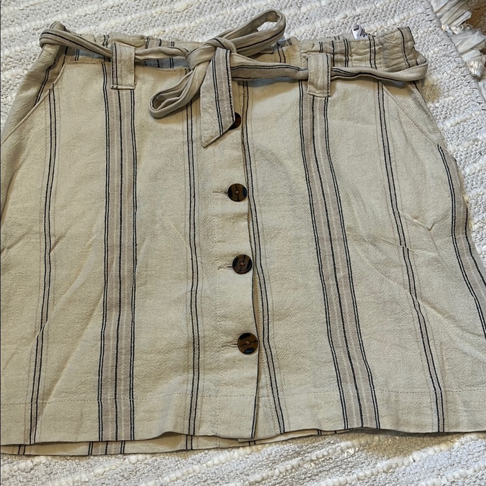Striped Button-Front Skirt with Tie Waist
